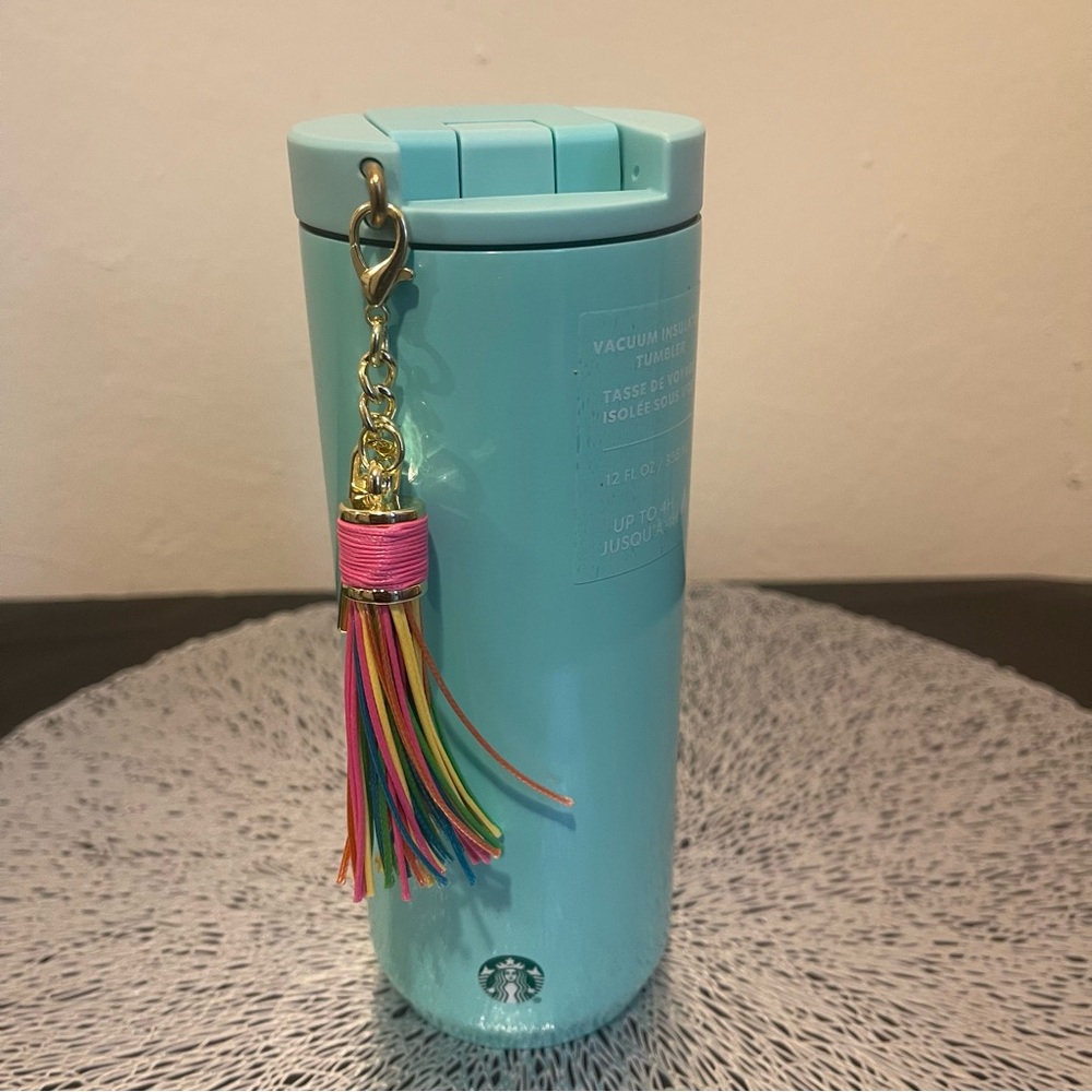 Turquoise Tumbler with Colorful Tassel Keychain